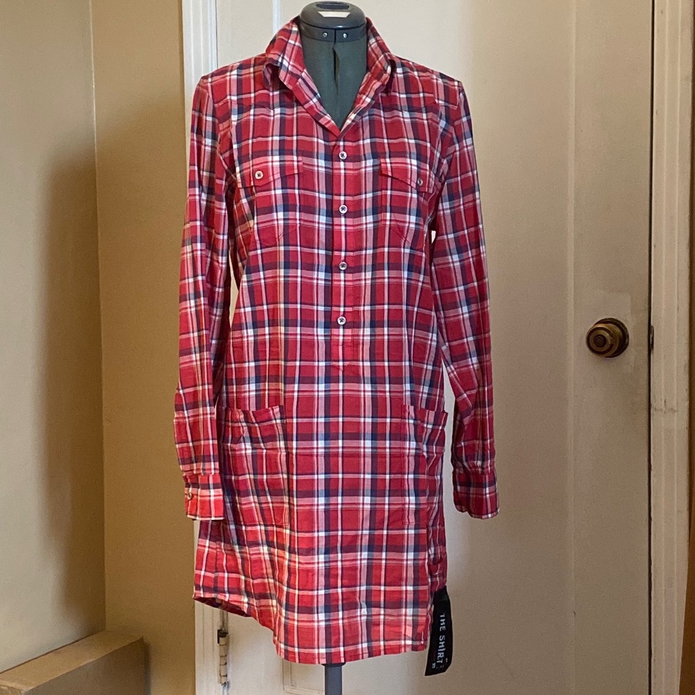 NWT Joe's Jeans The Shirt Plaid Ruby Cotton Shirt Dress Tunic L/S Pockets LARGE